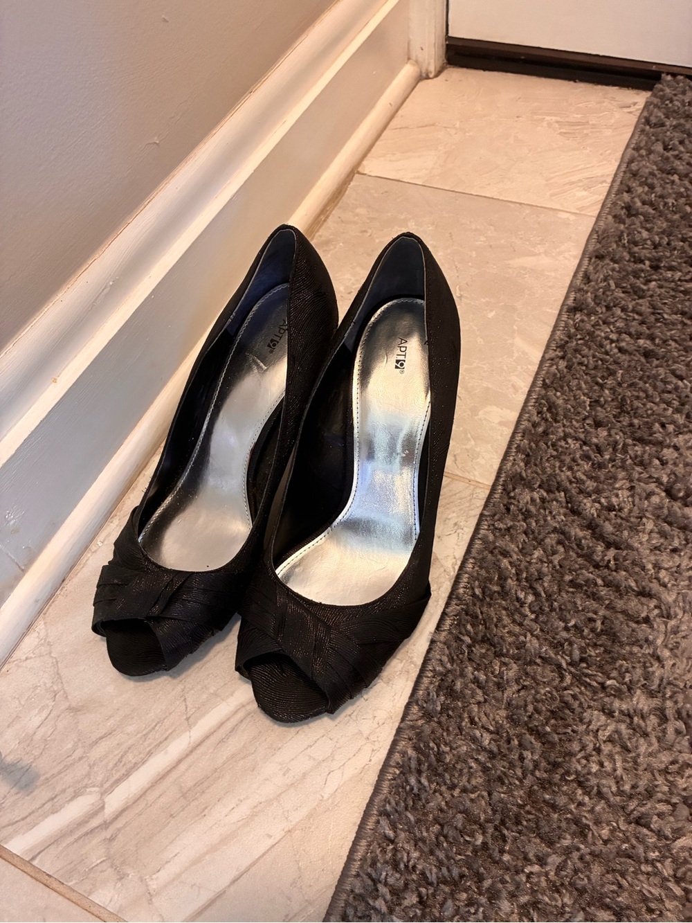 Shimmer Black Peep-Toe Women's Heels